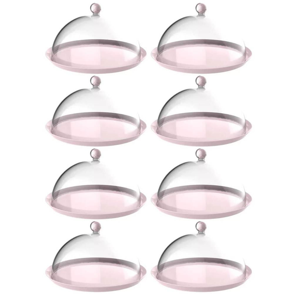 8 Porta Bolo Rosa Himalaia 30cm com Cúpula Bubble Crippa Boleira Torta Doces