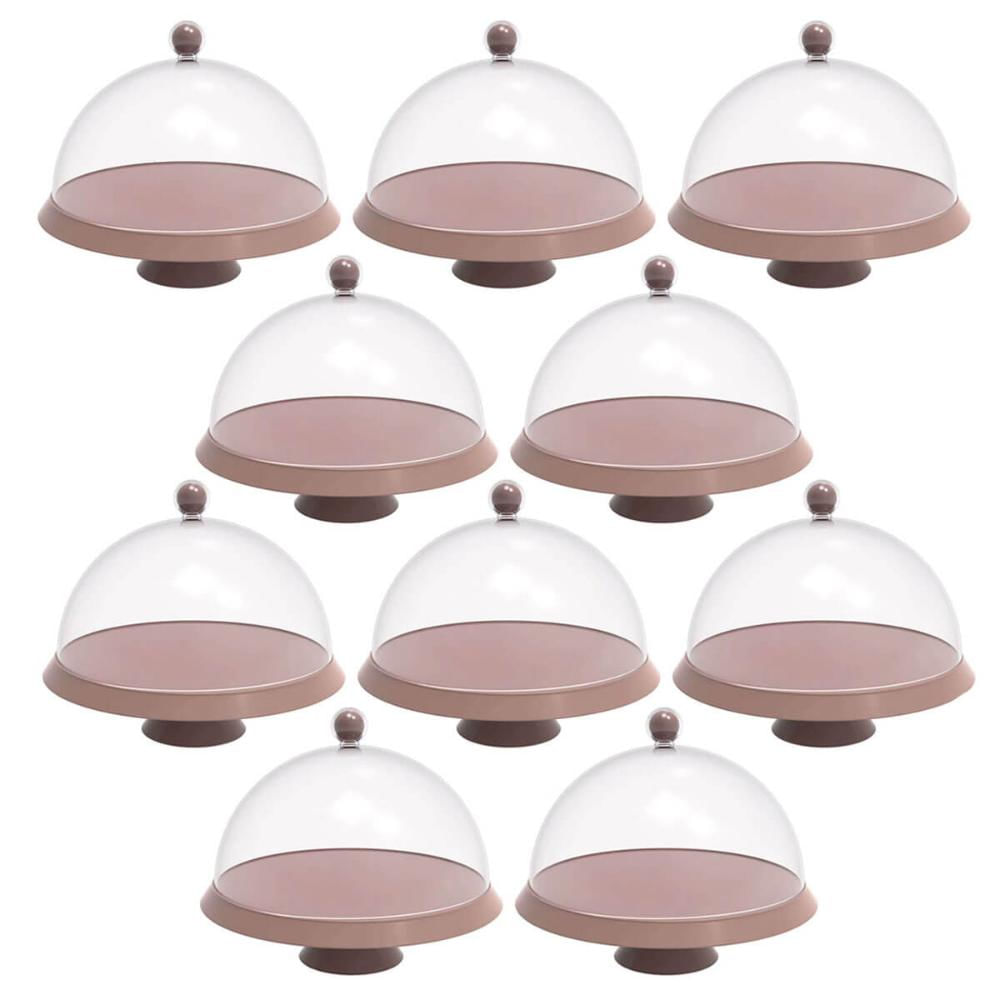Kit 8 Porta Bolos 25cm Bubble com Cúpula e Pé Crippa Amêndoa Padaria Hotel Confeitaria
