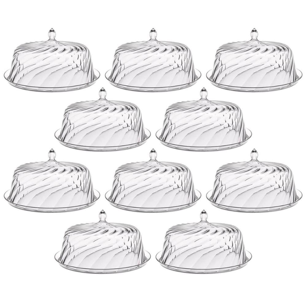 Conjunto 8 Porta Bolos Transparente com Cúpula 25cm Tortas Doces Padaria Hotel Crippa