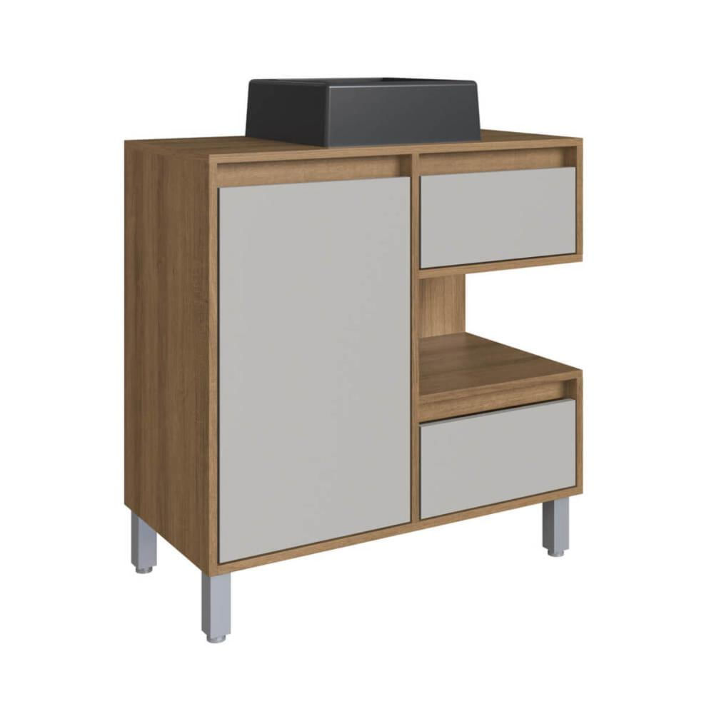 Gabinete Banheiro 80cm Paula Mel Arenas Cuba Preta Gavetas 1 Porta e 1 Nicho