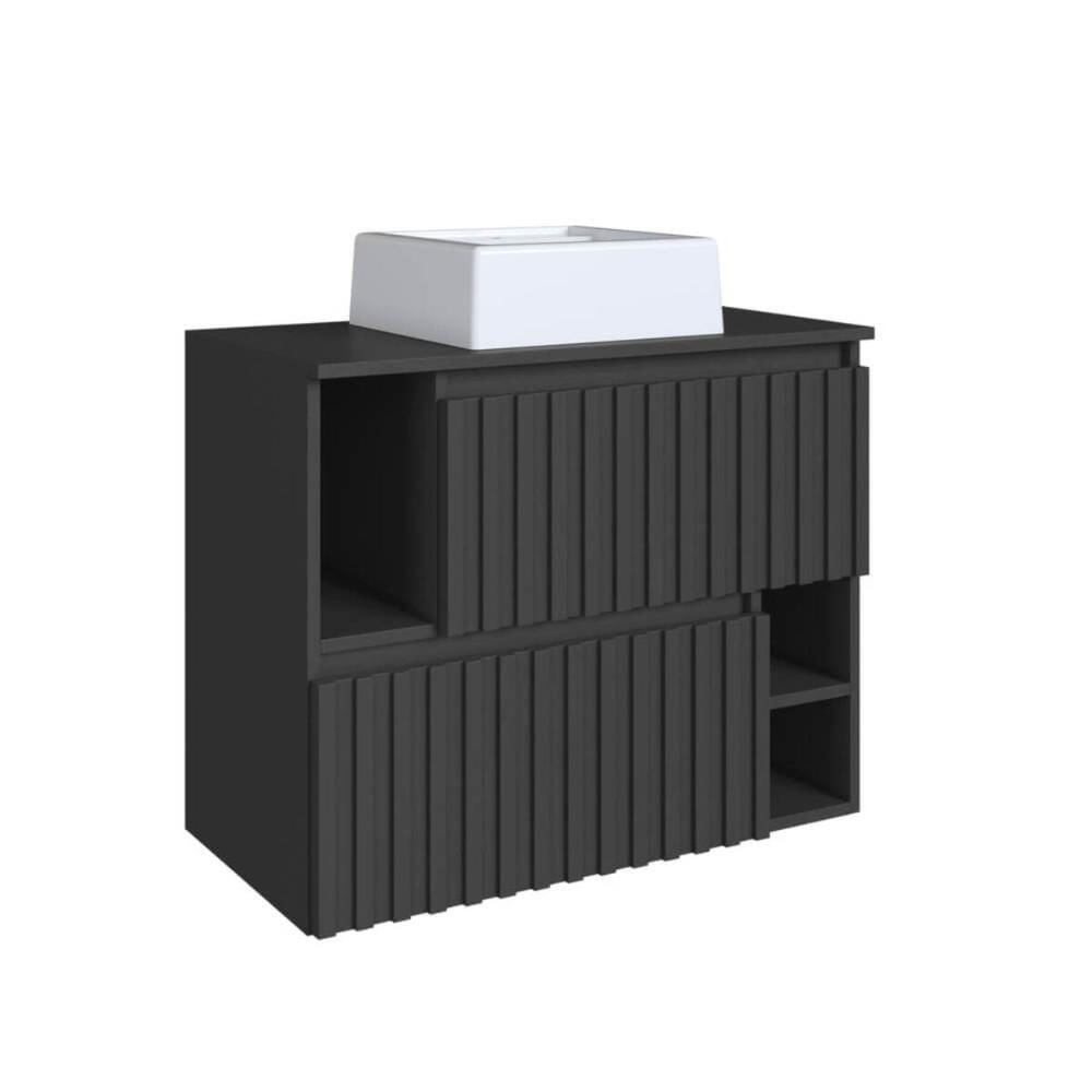 Gabinete De Banheiro Suspenso 75cm Luiza Grafite Cuba Branca e 2 Portas Basculante