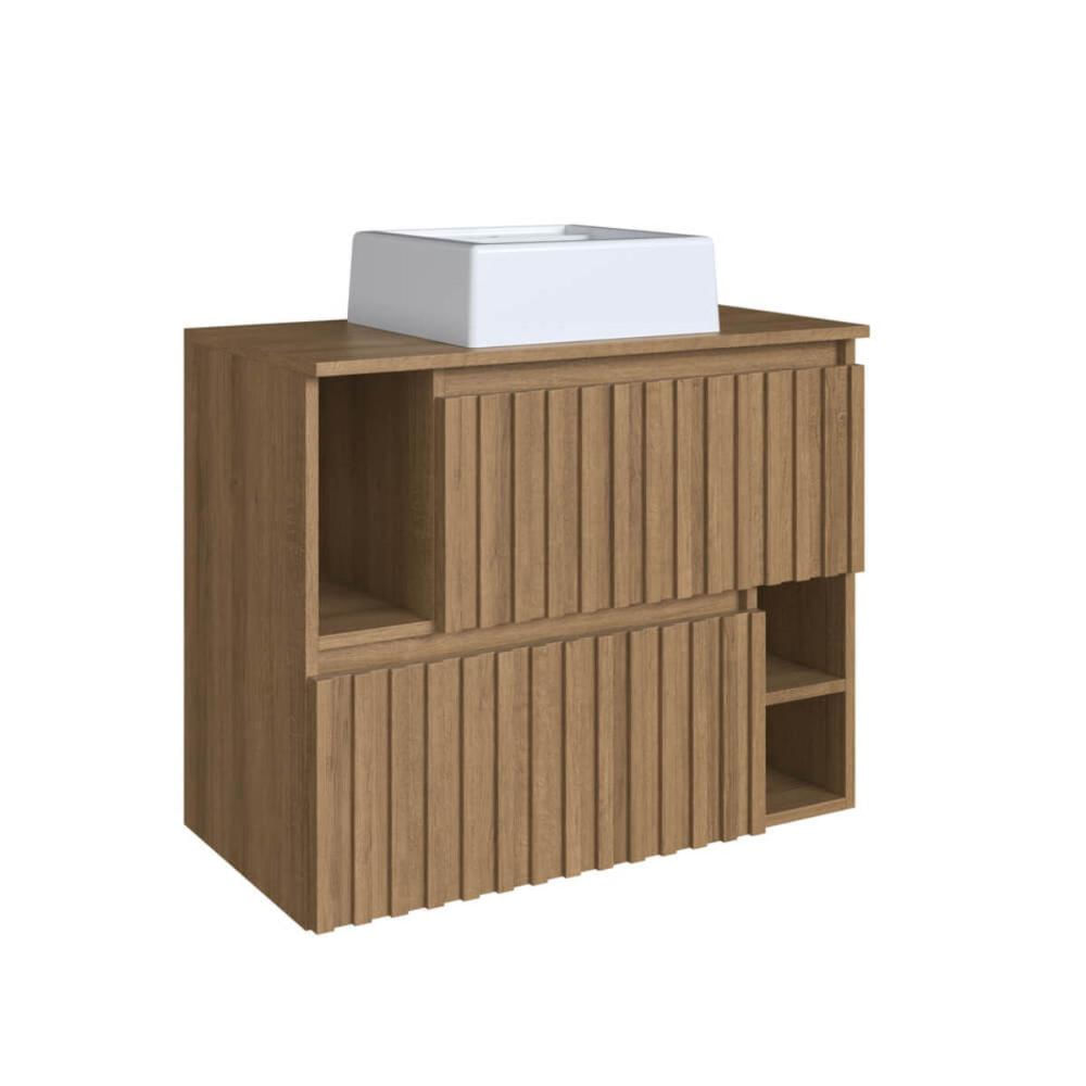 Gabinete De Banheiro Suspenso 75cm Luiza Mel com Cuba Branca e 2 Portas Basculante