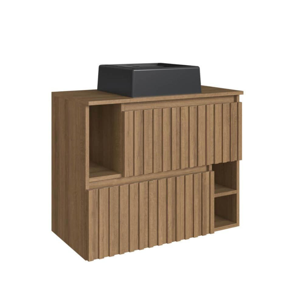 Gabinete De Banheiro Suspenso 75cm Luiza Mel com Cuba Preta e 2 Portas Basculante