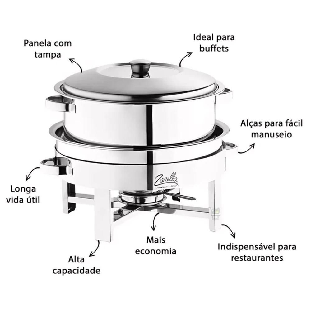 Rechaud Redondo 8,5L Gastronômico Banho Maria Aço Inox Buffet Eventos Restaurante