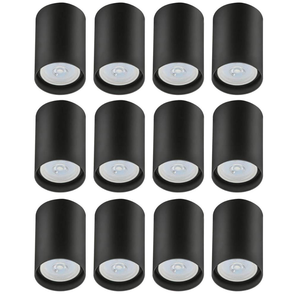 Kit 12 Spots de Sobrepor para Teto 8x12,5cm Preto Bivolt Lum