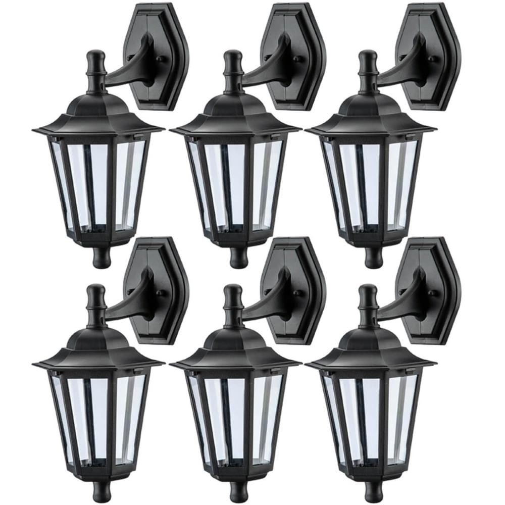 Kit 6 Luminárias Arandelas Pretas de Parede Dital 8x24x37cm Bivolt Lâmpada E27