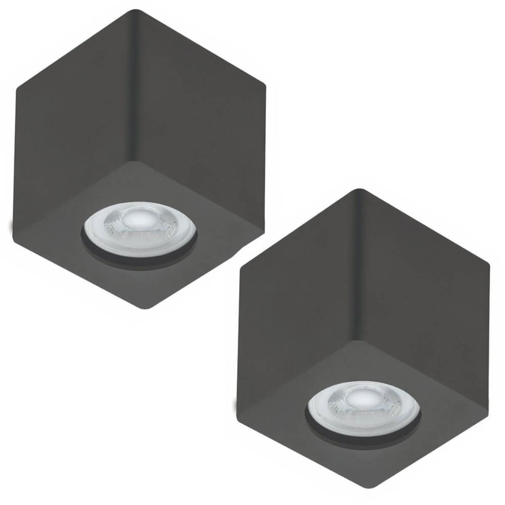 Kit 2 Spots Quadrados de Sobrepor Luminária de Teto Preta Zoom Bivolt Sala Quarto Corredor