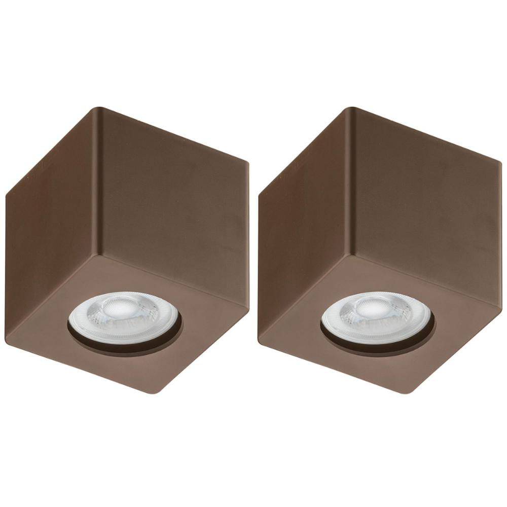 Kit 2 Spots Sobrepor Lâmpada MR16 8x8cm Quadrado Marrom Baixos Dital