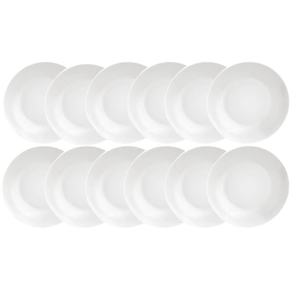 Jogo 12 Pratos Fundos Porcelana 21cm Tramontina Leonora Branco Mesa Posta