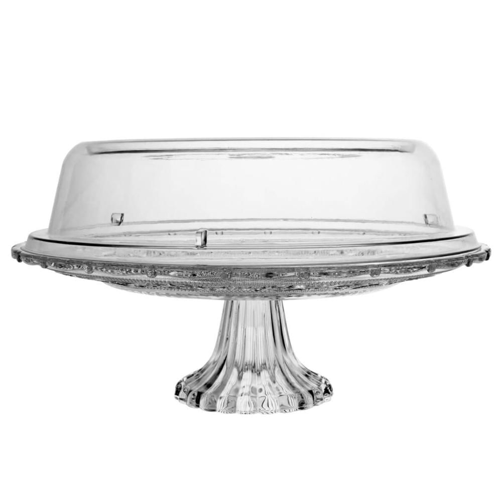 Boleira de Vidro Prato com Tampa e Pé Transparente Porta Bolos Tortas Doces Lyor