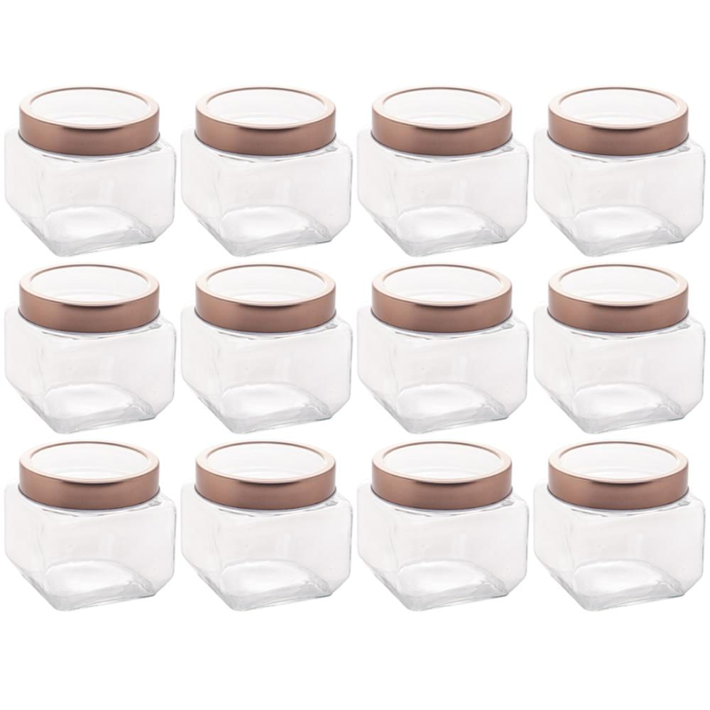 12 Porta Mantimentos Vidro Tampa Metal Rose Gold 800ml Lyor