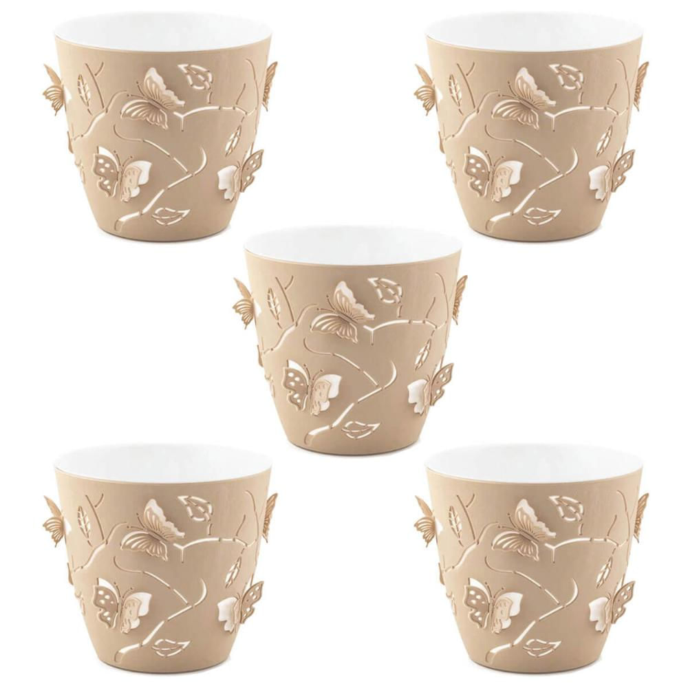 Kit 5 Vasos de Plástico para Flores Plantas 3D Cachepot 1,4L Decoração Jardim Plasvale