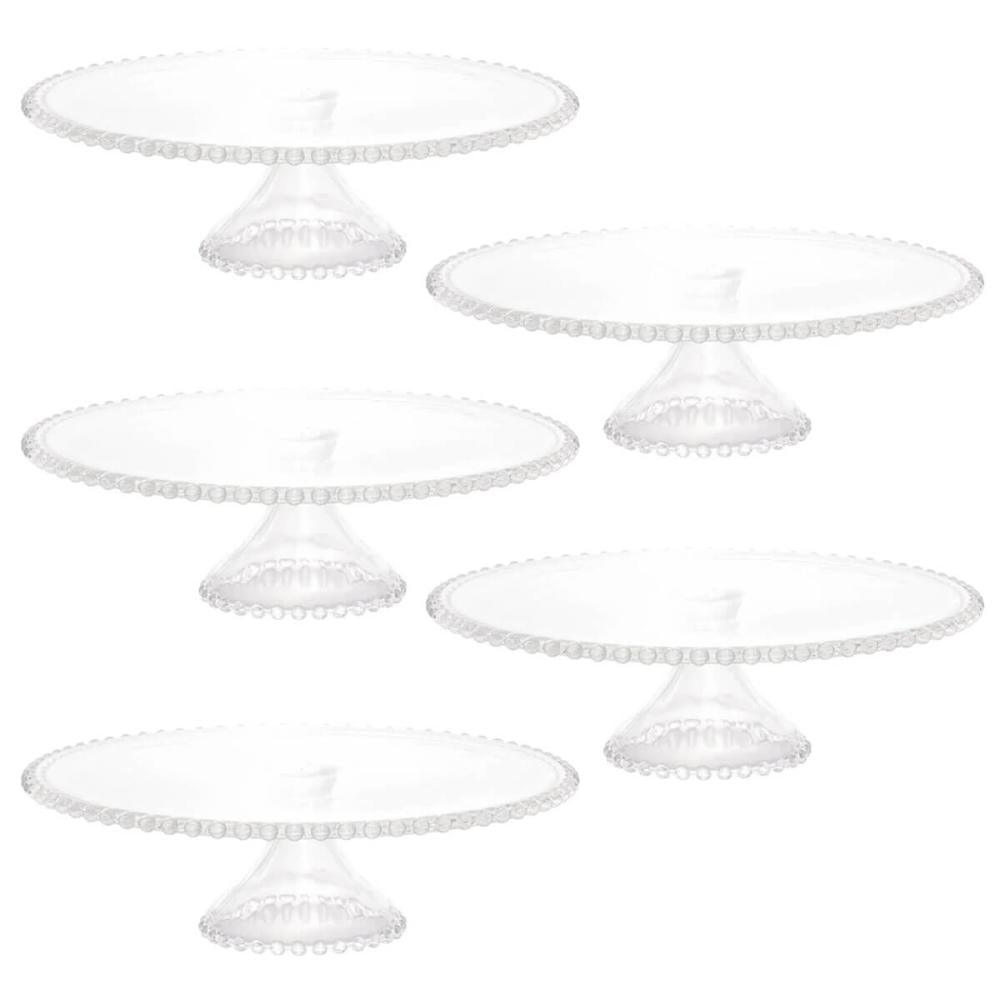 5 Boleiras com Pé Prato Porta Bolo 31cm Cristal Pearl Bolos Doces e Tortas Wolff