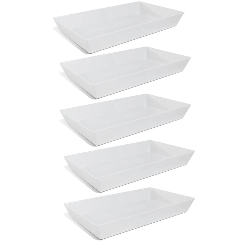 Kit 5 Travessas Melamina Brancas 53x32cm Restaurante Buffet Servir Salada Massa Carne