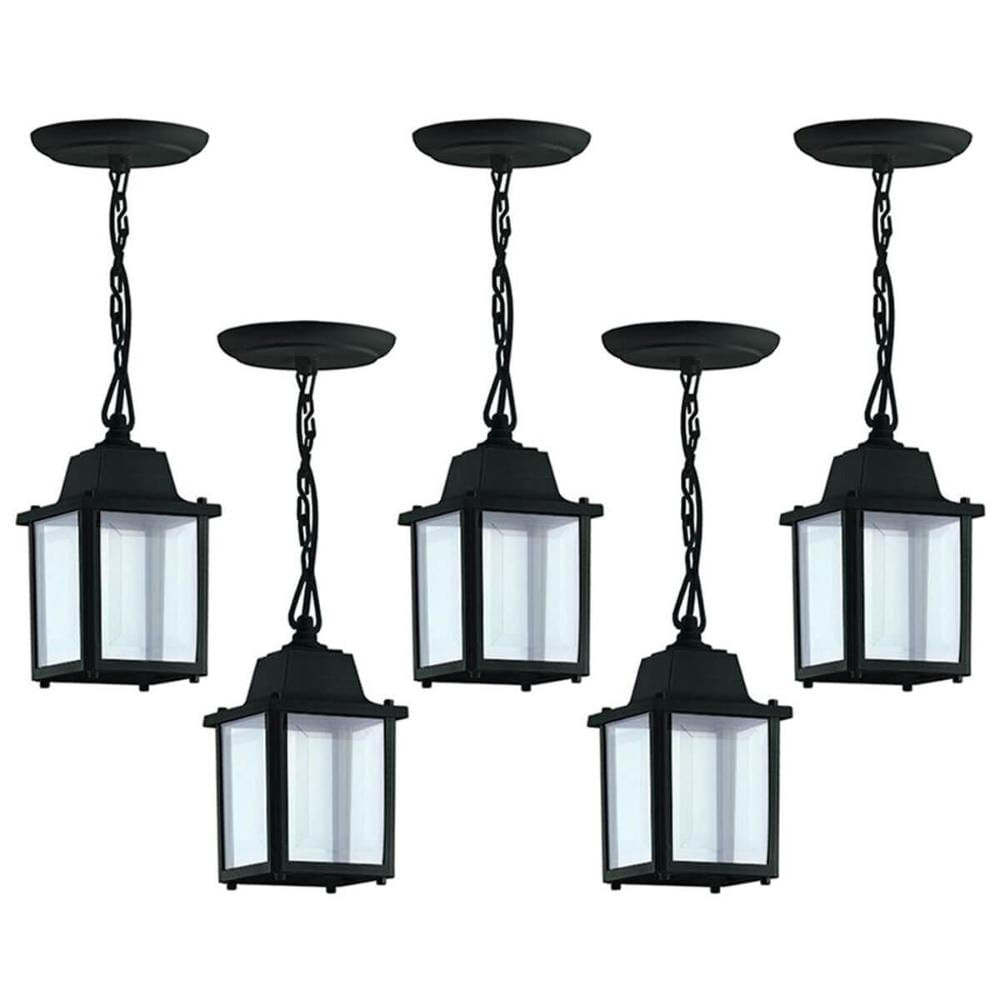 Kit 5 Pendentes Luminárias de Teto Colonial Vintage Preto Interno Externo Bivolt E27 Dital