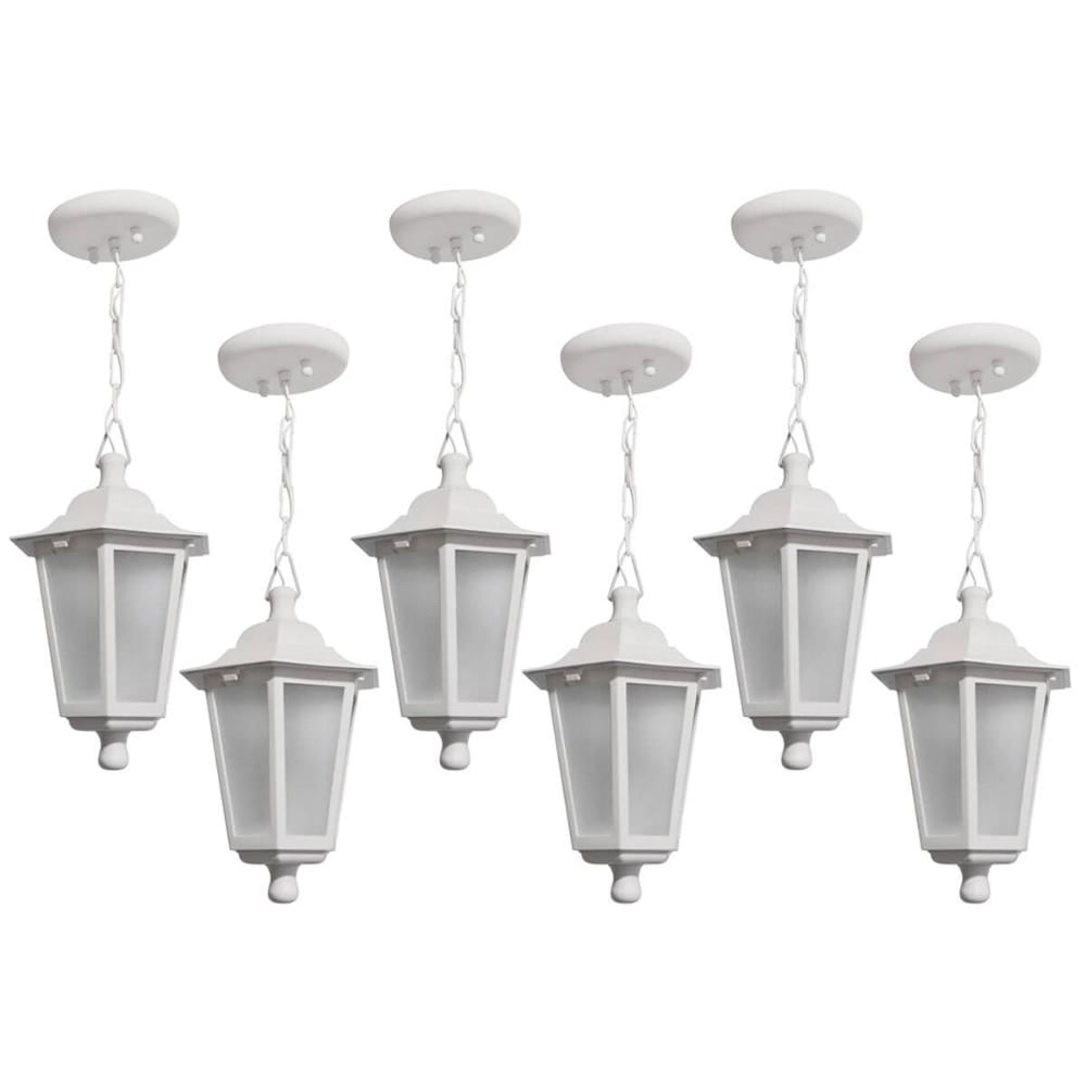 Conjunto 6 Pendentes de Teto Brancos 58cm Luminárias Gregas Dital Bivolt Lente Fosca