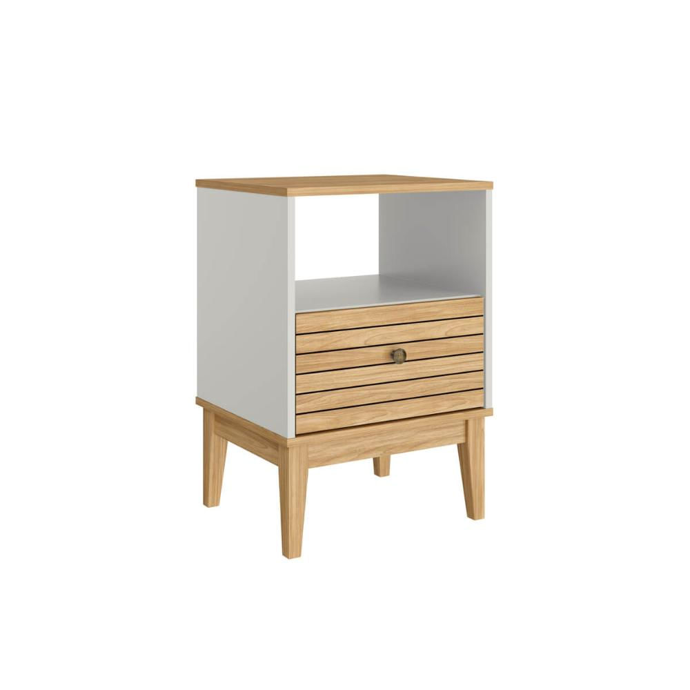 Mesa de Cabeceira com 1 Nicho e 1 Gaveta MDP Mel Off White MB 1041 Movelbento