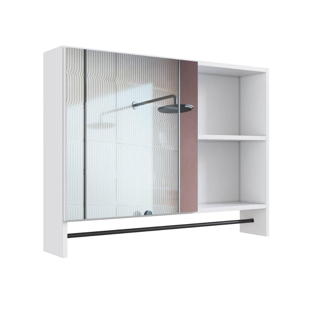 Armário Espelheira para Banheiro ES8020 com 1 Porta 1 Toalheiro e Nichos Branco