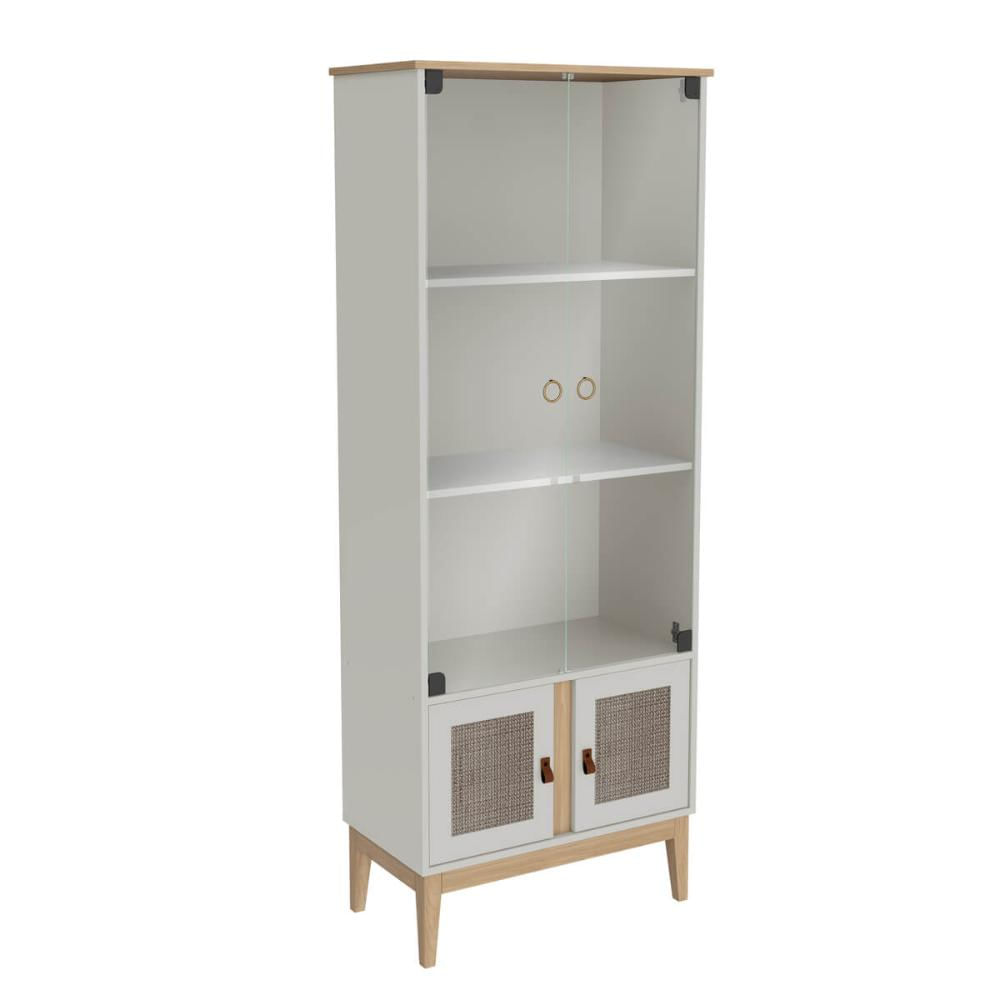 Cristaleira Trama Mel Off White em MDP com 2 Portas de Vidro MB 1005 Movelbento