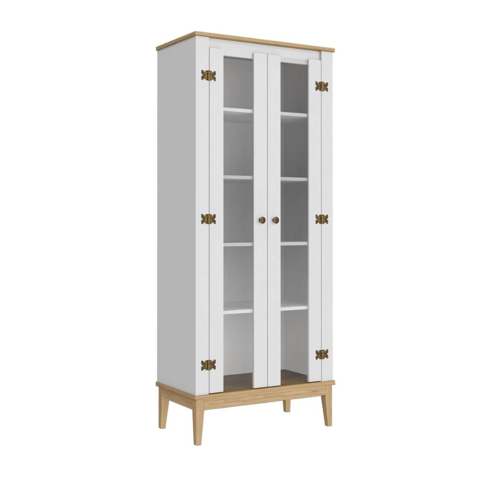 Cristaleira Colonial com 2 Portas de Vidro MDP Mel Branco MB 1019 Movelbento