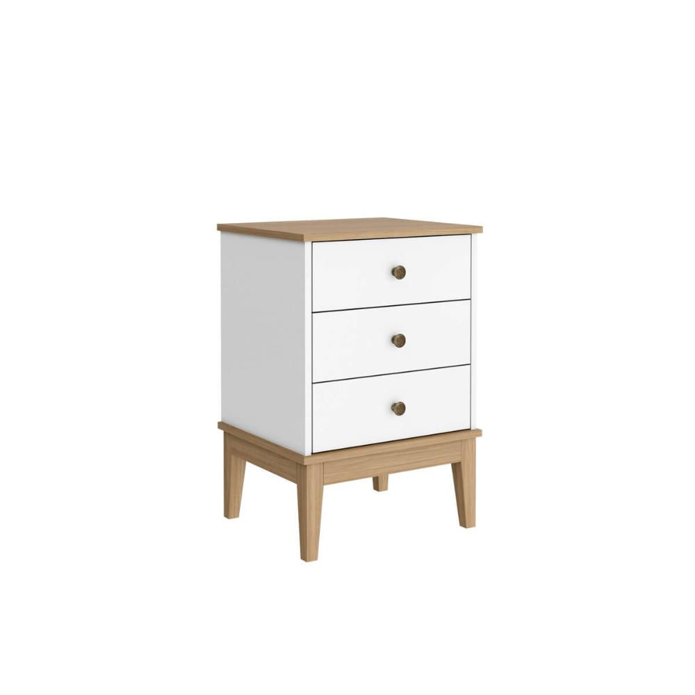 Mesa de Cabeceira Colonial com 3 Gavetas MDP Mel Branco MB 1021 Movelbento