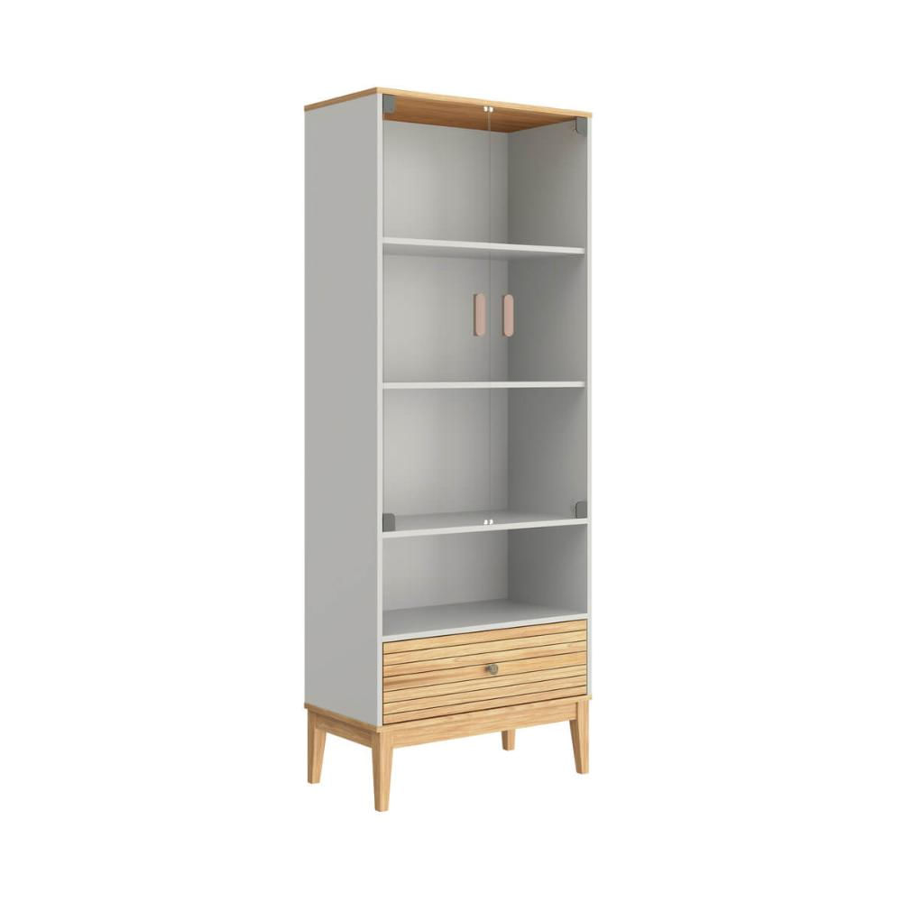 Cristaleira com 2 Portas de Vidro e 1 Gaveta Mel Off White MDP MB 1057 Movelbento
