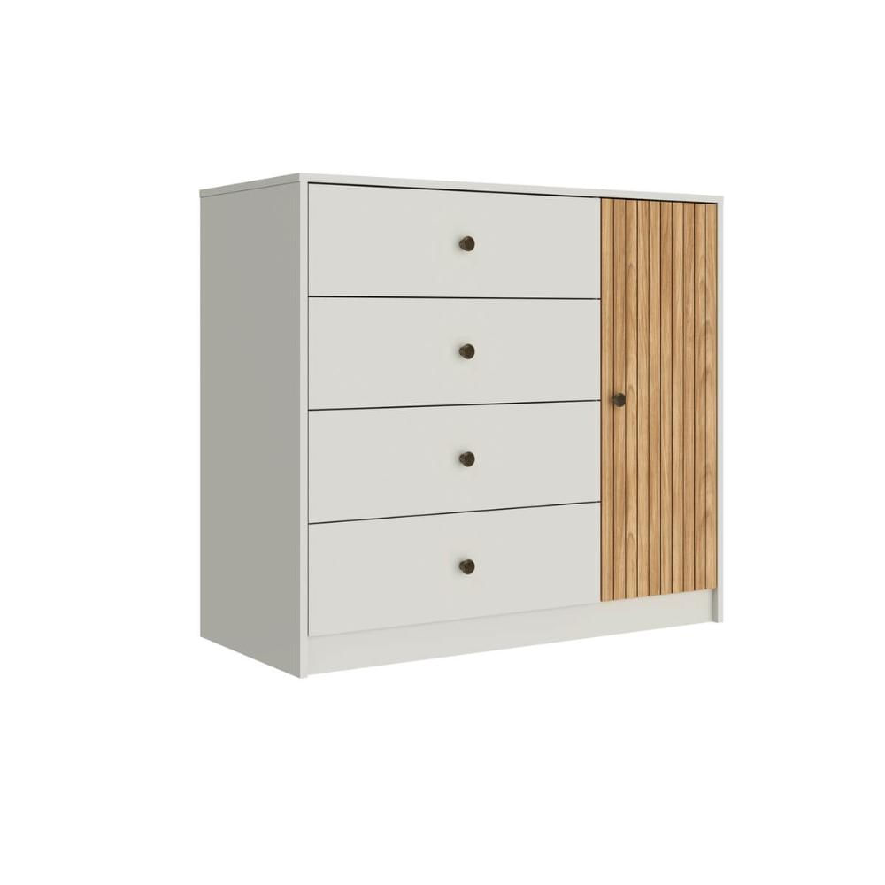 Cômoda 4 Gavetas e 1 Porta MDP Mel Off White 100x45x90cm MB 1059 Movelbento