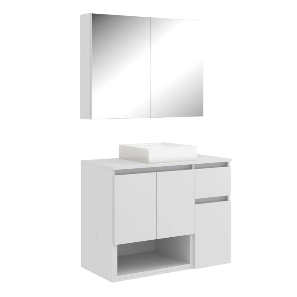 Conjunto Gabinete de Banheiro 80cm Aurora com Espelheira e Cuba Branca MDP Faema