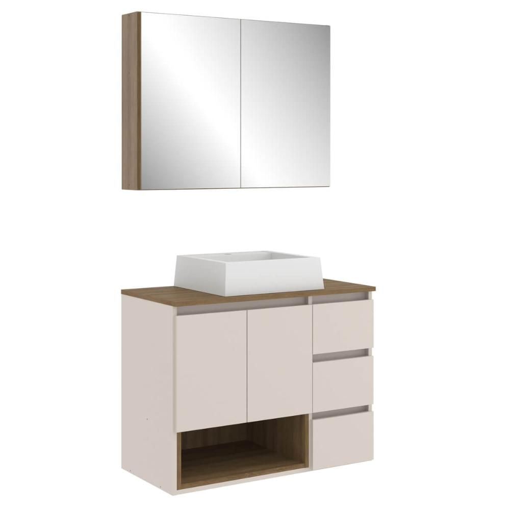 Conjunto Gabinete de Banheiro 80cm Vitória com Espelheira e Cuba Mel Arenas MDP Faema