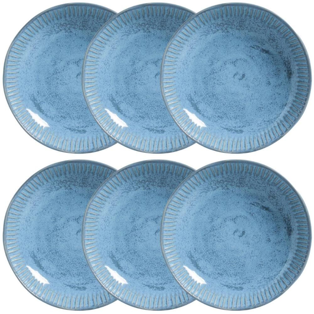 Conjunto 6 Pratos Fundos Cerâmica Azul 830ml Linhas Breeze Porto Brasil Massa Sopa Jantar