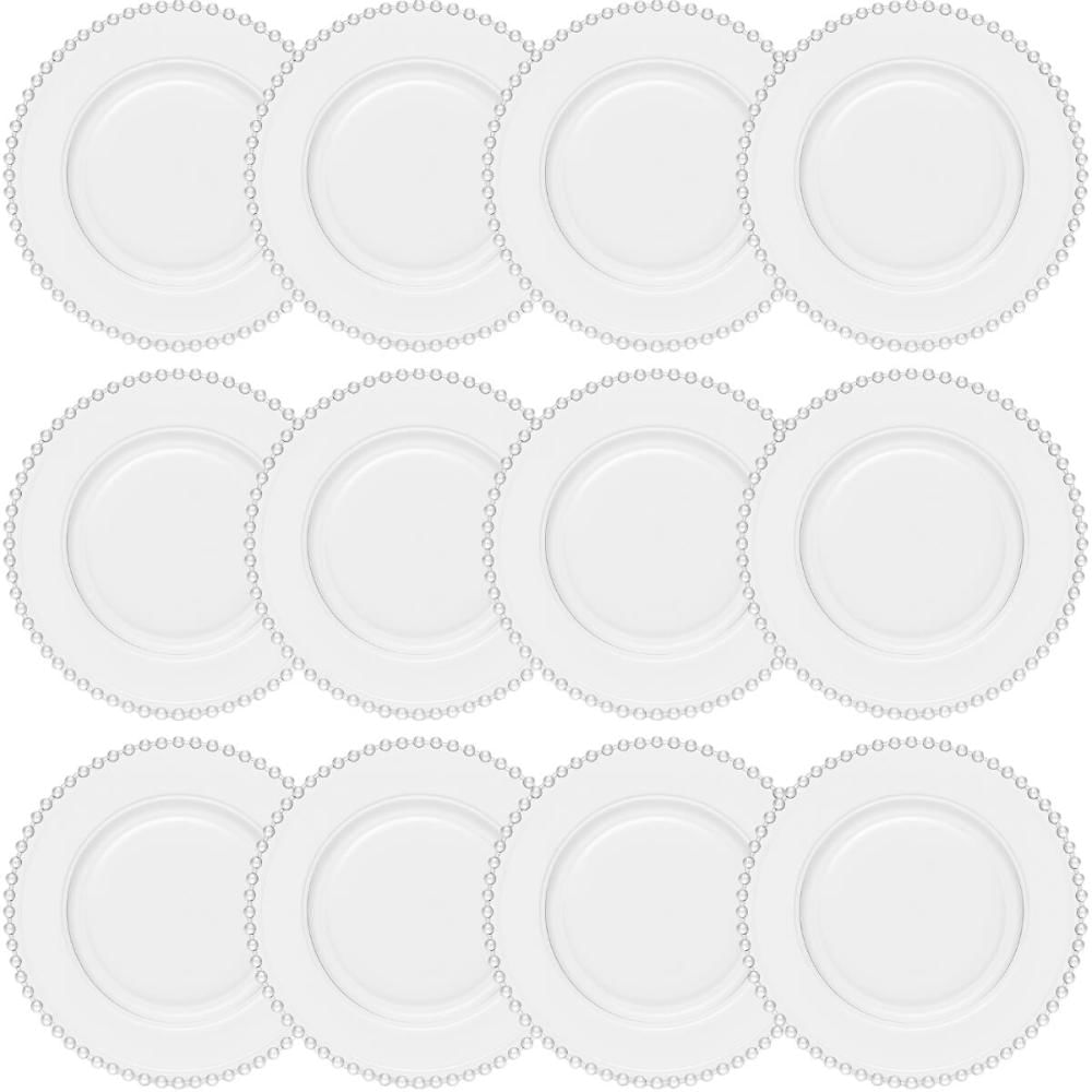Conjunto 12 Pratos Rasos 28cm de Jantar Cristal Transparente Pearl Wolff Redondos