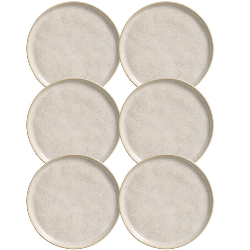 Jogo 6 Pratos 21cm Cerâmica Off White Porto Brasil Para Sobremesa Mesa Posta Bio Latte