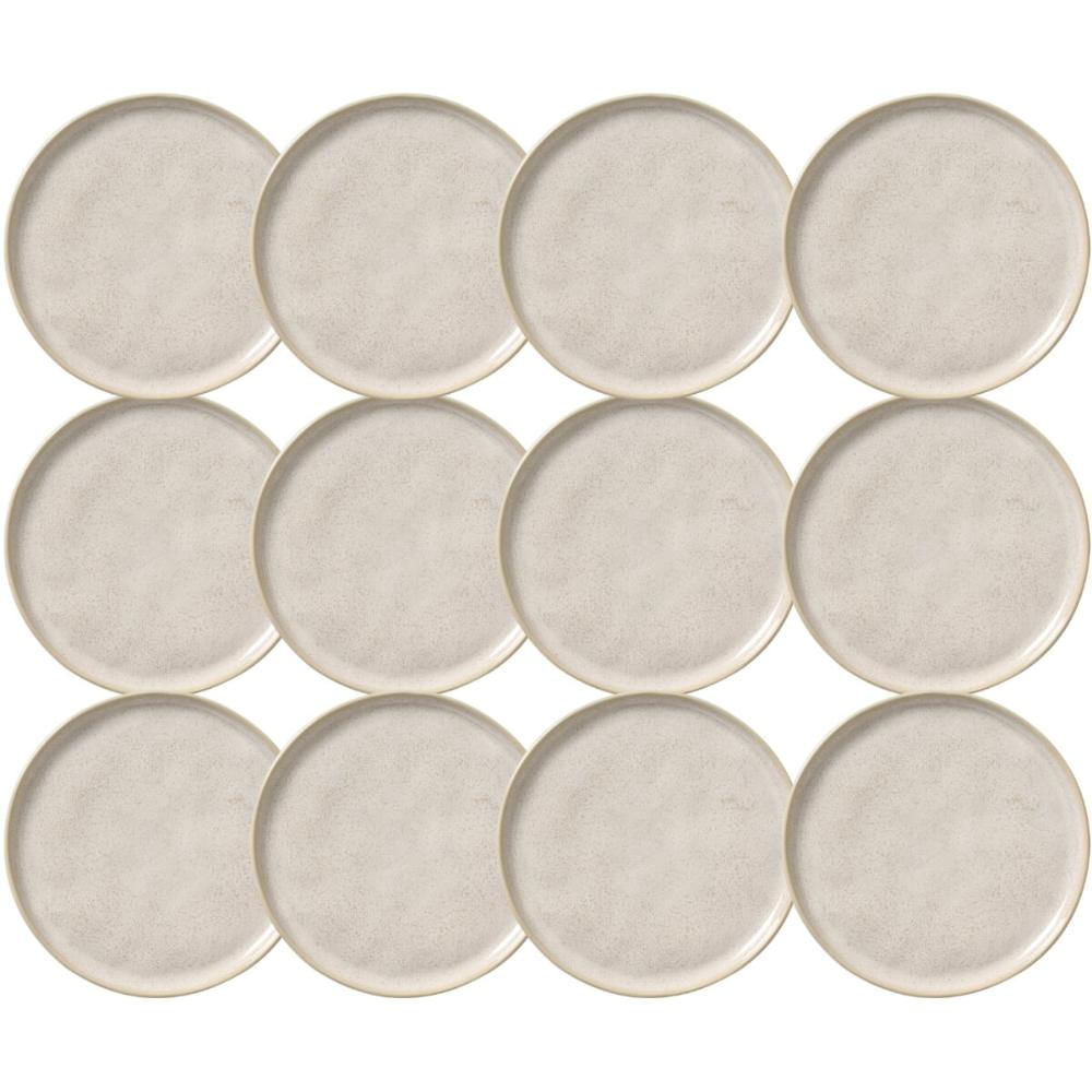 Jogo 12 Pratos de Sobremesa Porto Brasil 21cm Cerâmica Off White Mousse Petit Gâteau Brownie