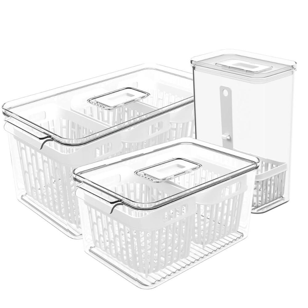 Kit 3 Organizadores de Geladeira Dry Coza Frutas Verduras Temperos 6 3,2 e 2,3L