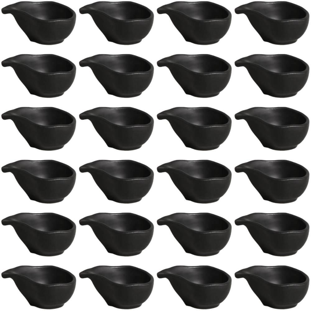 Kit 24 Molheiras 8x6cm Preto 40ml Cerâmica Porto Brasil Buffet Restaurante Oval Orgânico