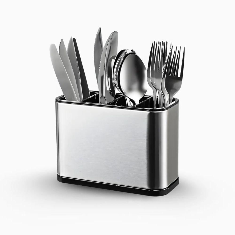 Dispenser Porta Talher Inox 4 Divisórias - Prata