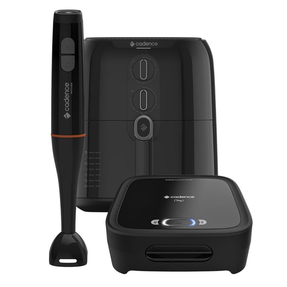 Kit Trio Black Cadence Sanduicheira Click Fritadeira 4L Mixer 127V