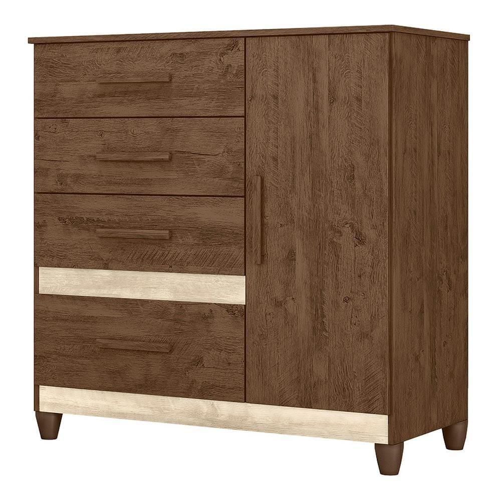 Cômoda Sapateira Vênus 1 Porta E 4 Gavetas Flex Castanho Wood Avelã Wood Com Pés Moval
