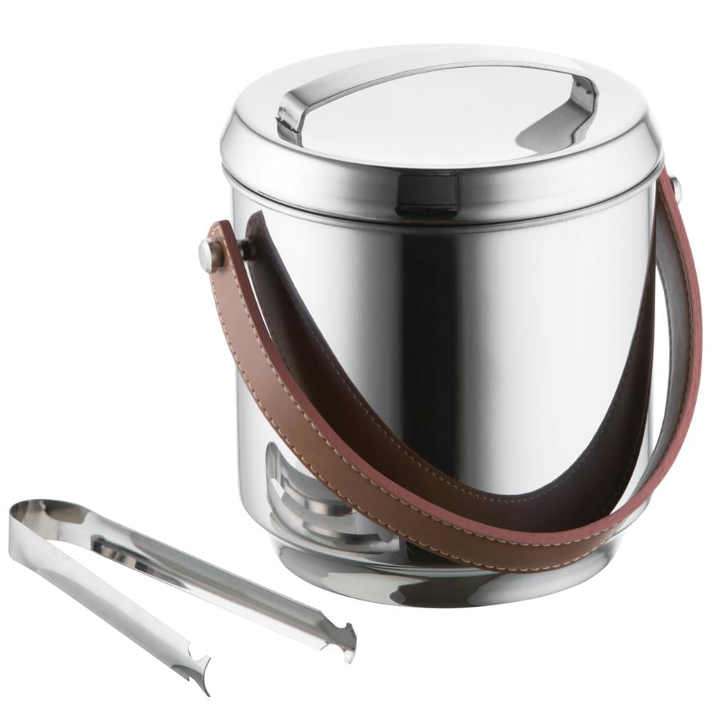 Balde De Gelo Térmico Inox 2,3l Alça Em Couro Com Pegador E Container