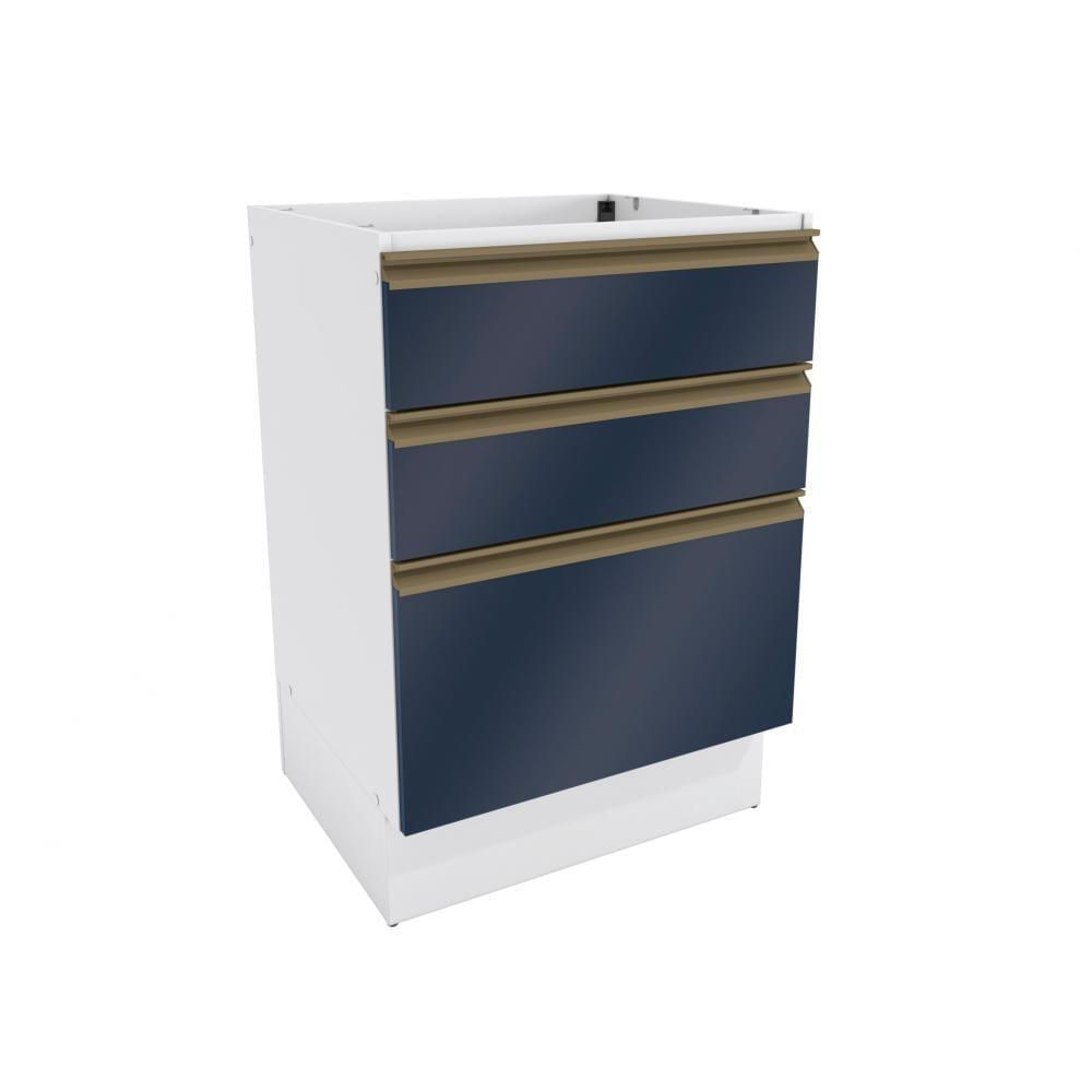 Balcão 3 Gavetas Kappesberg Celeste 100% Mdf Branco-azul Profundo 60cm