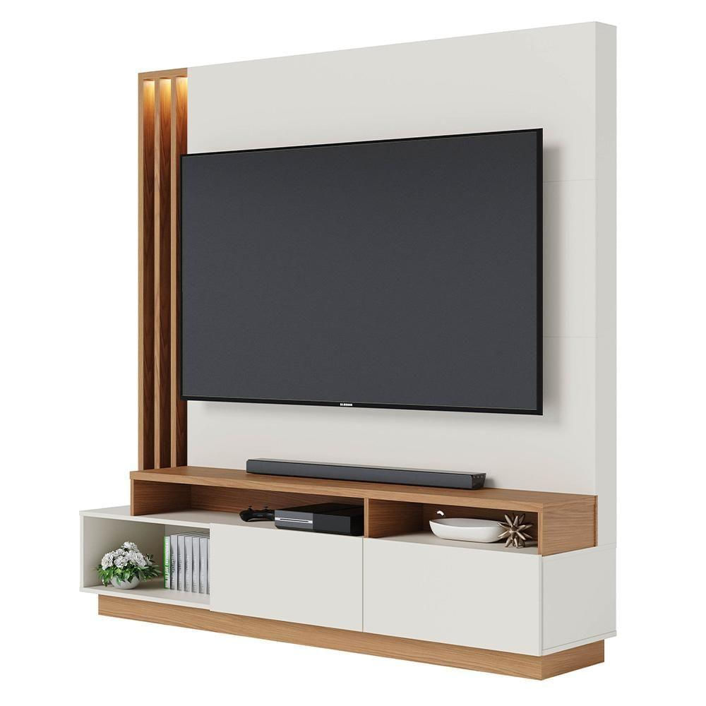 Estante Home Theater Para 75 Pol. Com Led 180cm Maitê C05 Off White Matte-freijó - Mpozenato