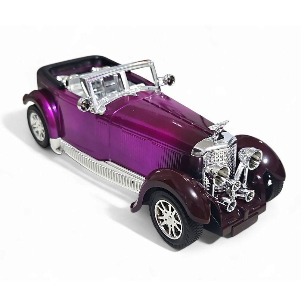 Carrinho Miniatura Antigo Clássico Fricção Colecionável 24cm Roxo Metálico Jr0865