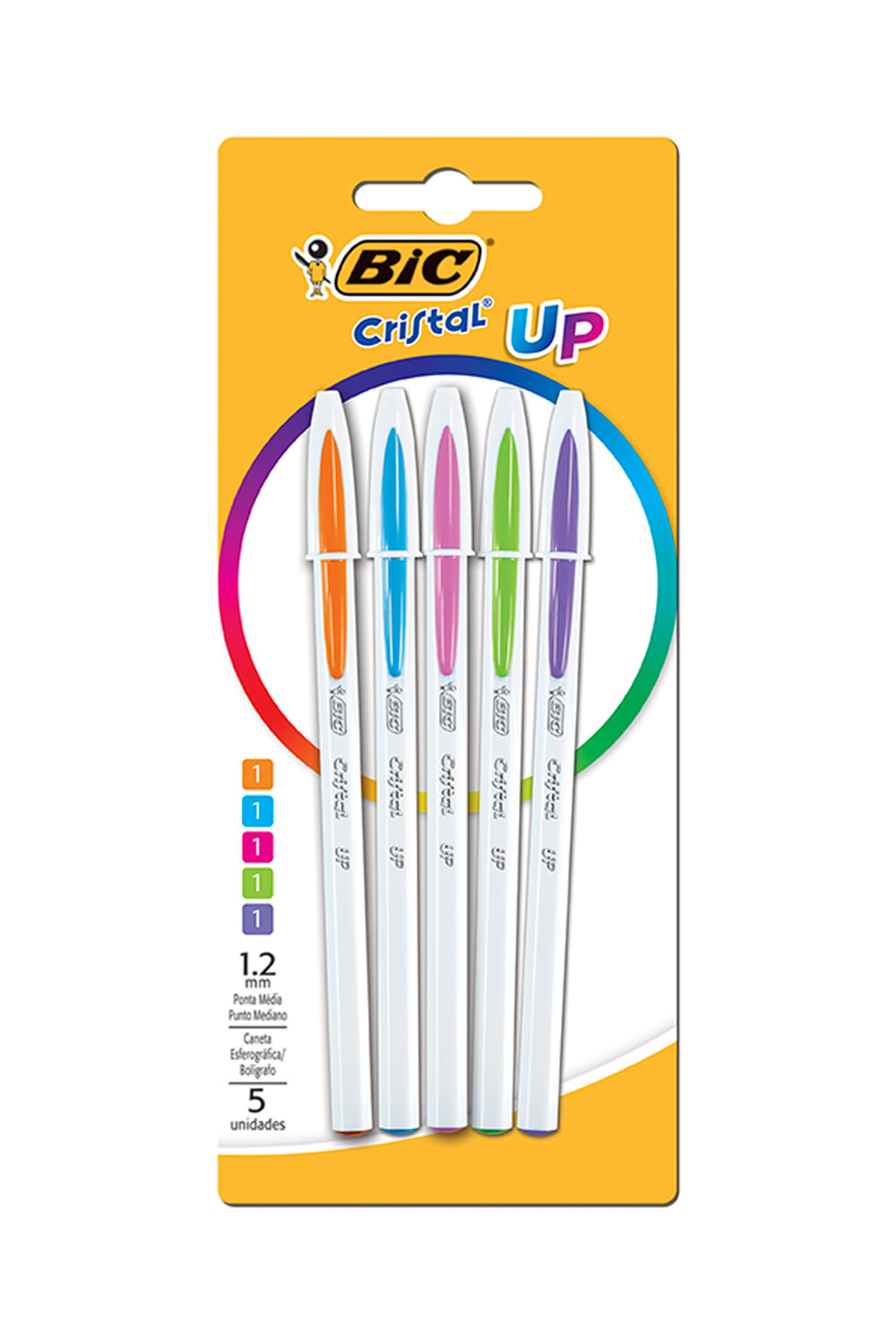 Caneta Esferográfica Bic Cristal Up 1.2mm Colors com 5 Unidades