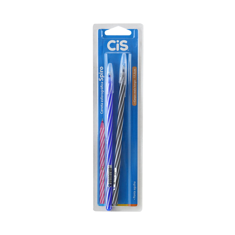 Caneta Esferográfica Cis Spiro Listras Colors 0.7mm com 2 Unidades, 1 Azul e 1 Preta