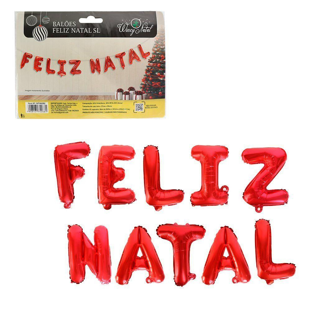 Kit De Balões Metalizados Vermelho 37cm ? Feliz Natal