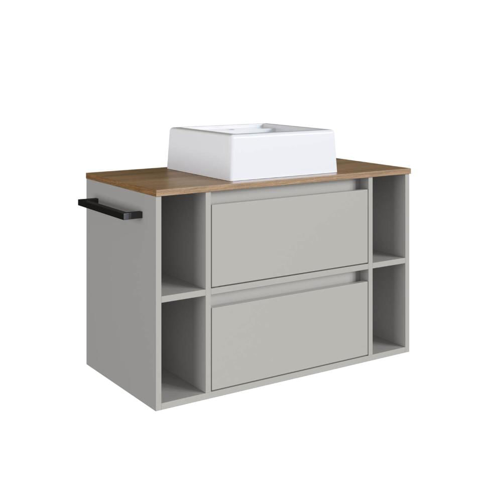 Gabinete Suspenso 80cm Mel Arena Com 4 Nichos Gaveta E Cuba BH8010MACUBA