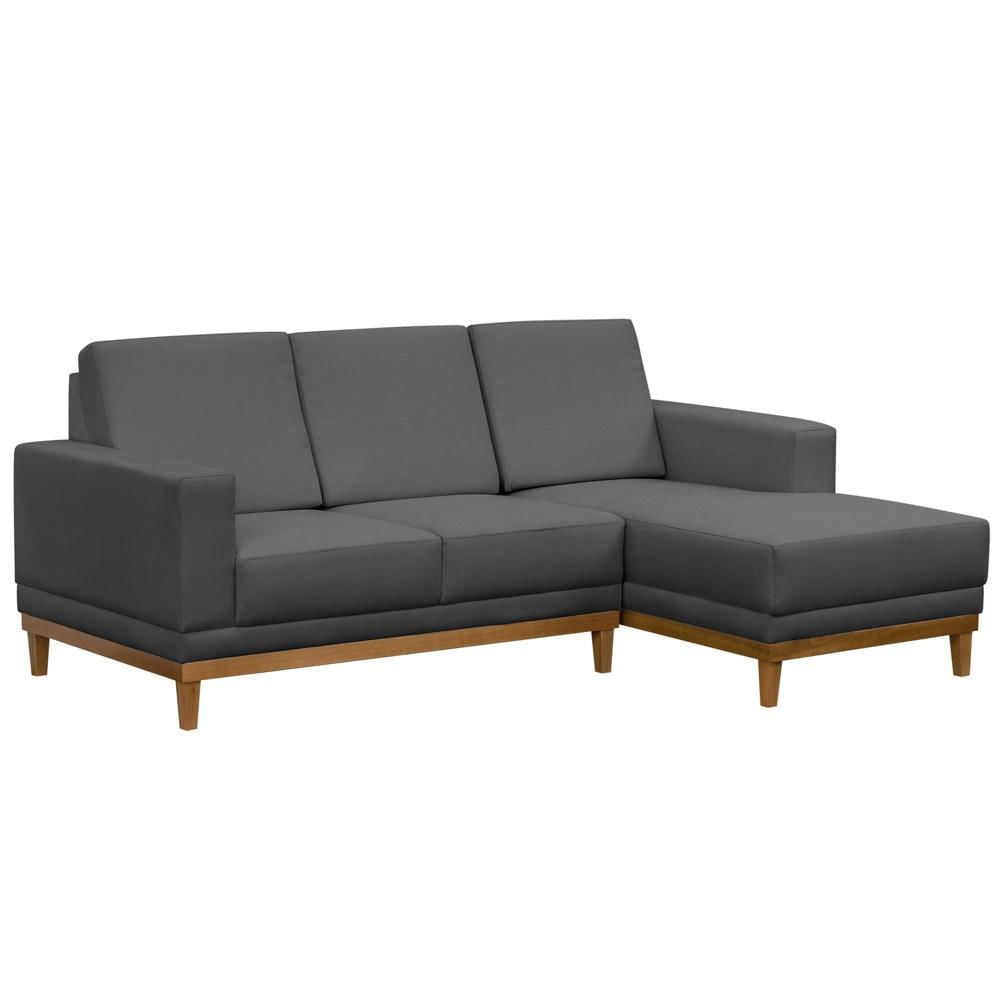 Sofá Living 200cm 3 Lugares Com Chaise Esquerdo Kayrós D05 Suede Cinza - Mpozenato