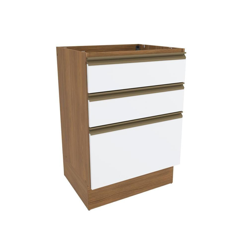 Balcão 3 Gavetas Kappesberg Celeste 100% Mdf Nogueira-branco 60cm