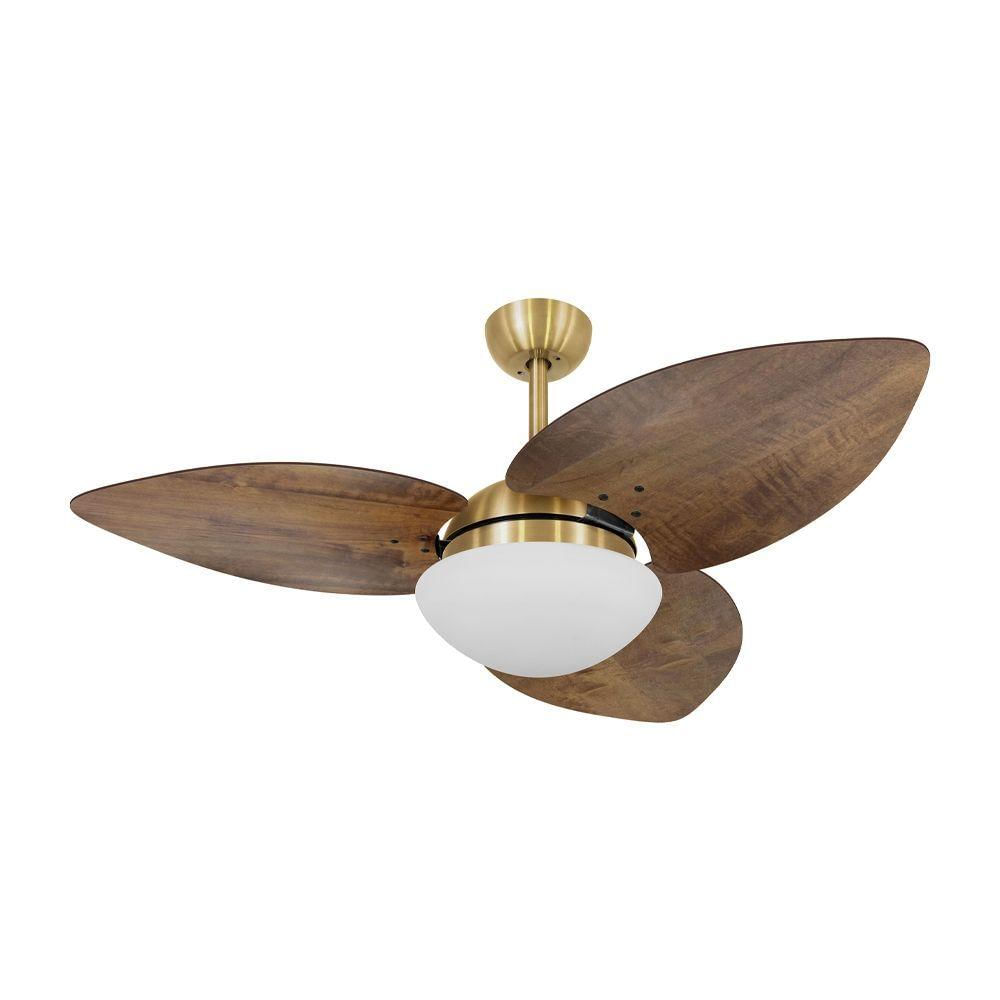 Ventilador De Teto Kovalski Dourado 3 Pás Rádica Imbuia 127V