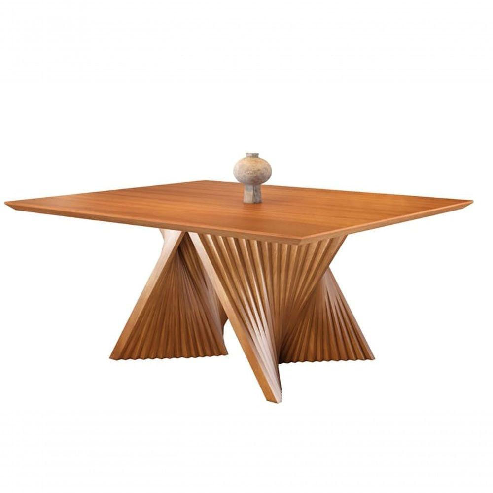 Mesa De Jantar Quadrada Madeira Maciça Com Base Torcida 1,50x1,50m Topázio